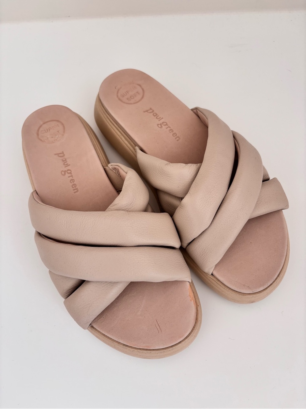 Paul Green “Soft” Nude Twisted Leather Platform Sandal